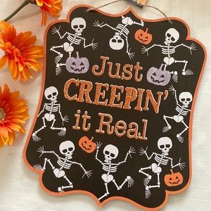 Halloween front door sign fall Just Creepin’ it Real NEW skeletons pumpkins